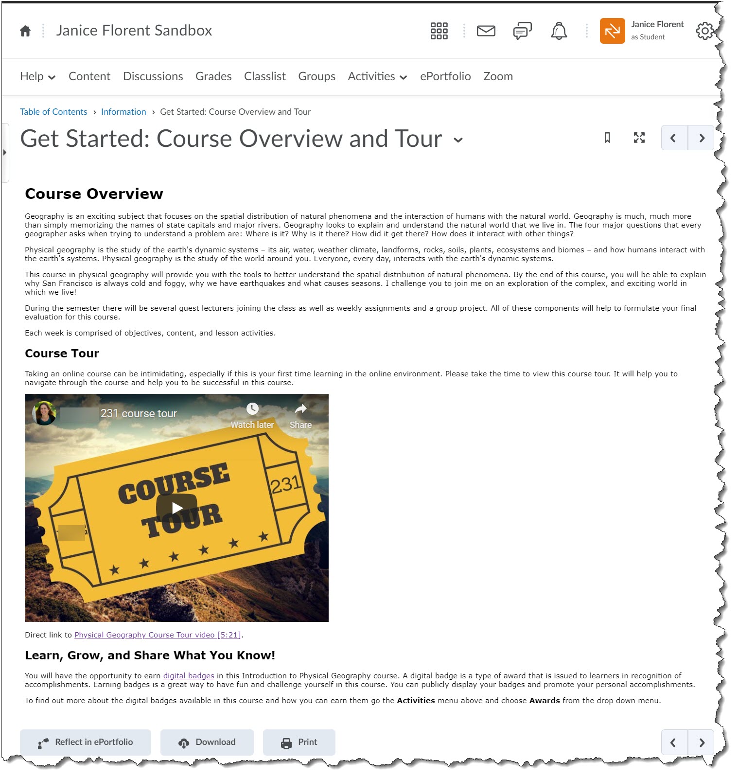 course overview page design before